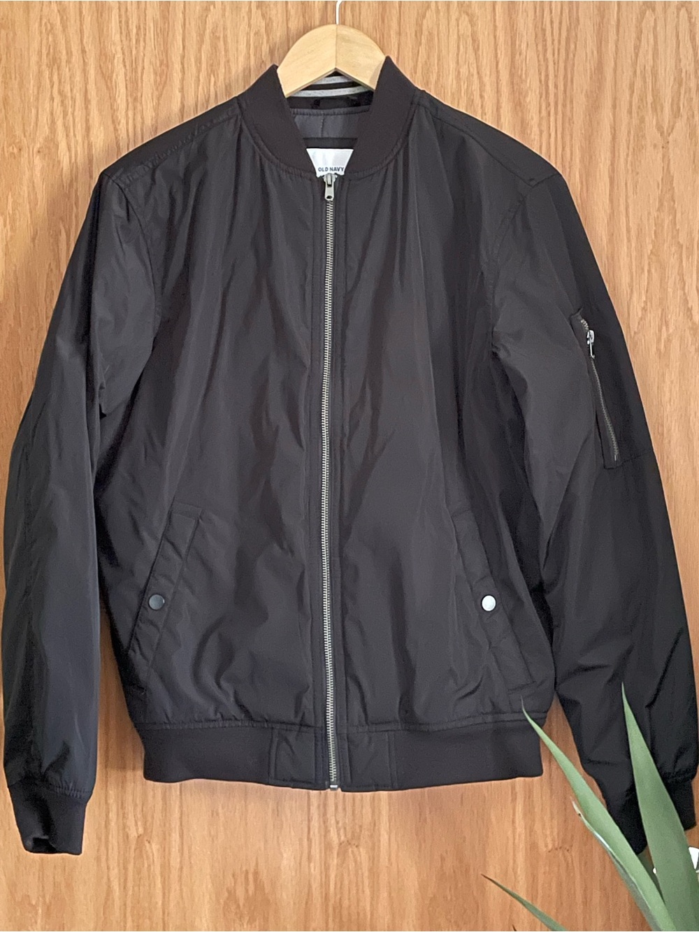 Old Navy Men's Black Bomber Jacket with Zip Front